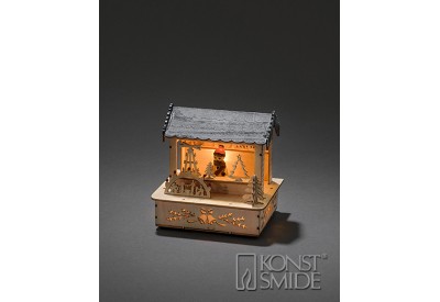 Konstsmide Wooden Silhouette Market Booth with Slate Effect Roof (Battery Operated, Warm White, LED)
